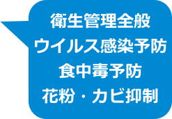 衛生管理全般
ウイルス感染予防
食中毒予防
花粉・カビ抑制